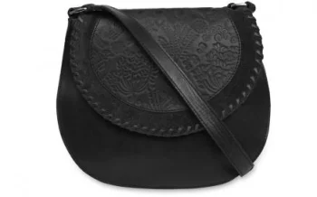 Grey Embossed Leather Cross-Body Bag