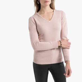 Пуловер LaRedoute(С V-образным вырезом из тонкого трикотажа 34/36 (FR) - 40/42 (RUS) розовый)