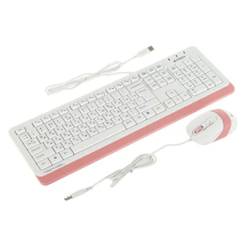 Комплект (клавиатура+мышь) A4 F1010, USB, проводной, белый [f1010 pink]
