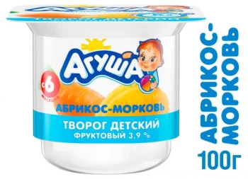 Творог детский «Агуша» фруктовый абрикос-морковь 3,9%, 100 г