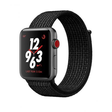 Умные часы Apple Watch Series 3 Nike+ GPS + Cellular, 42mm, корпус из алюминия цвета «серый космос», ремешок Sport loop черного цвета